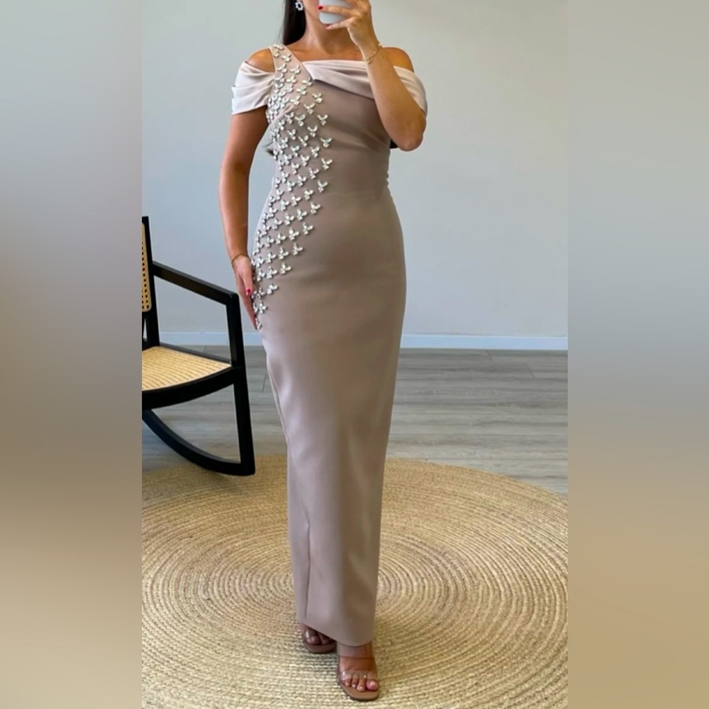 Elegant Off-Shoulder Beige Dress
